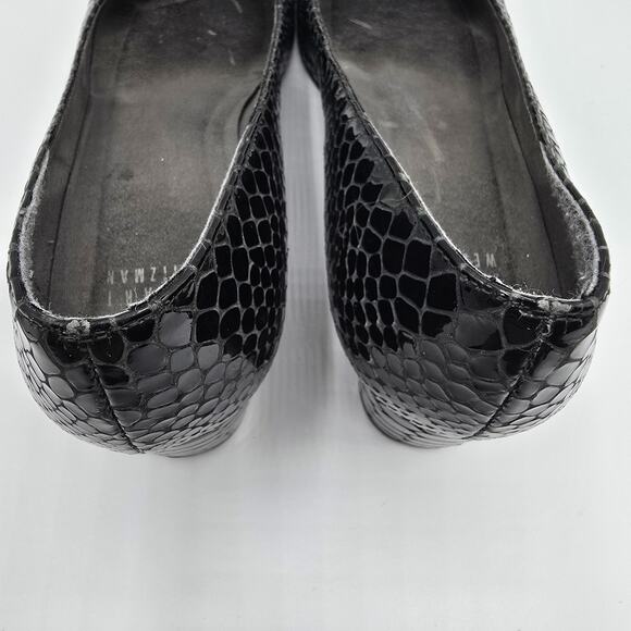 Stuart Weitzman black patent snake print low heel close toe wedges - Picture 4 of 14